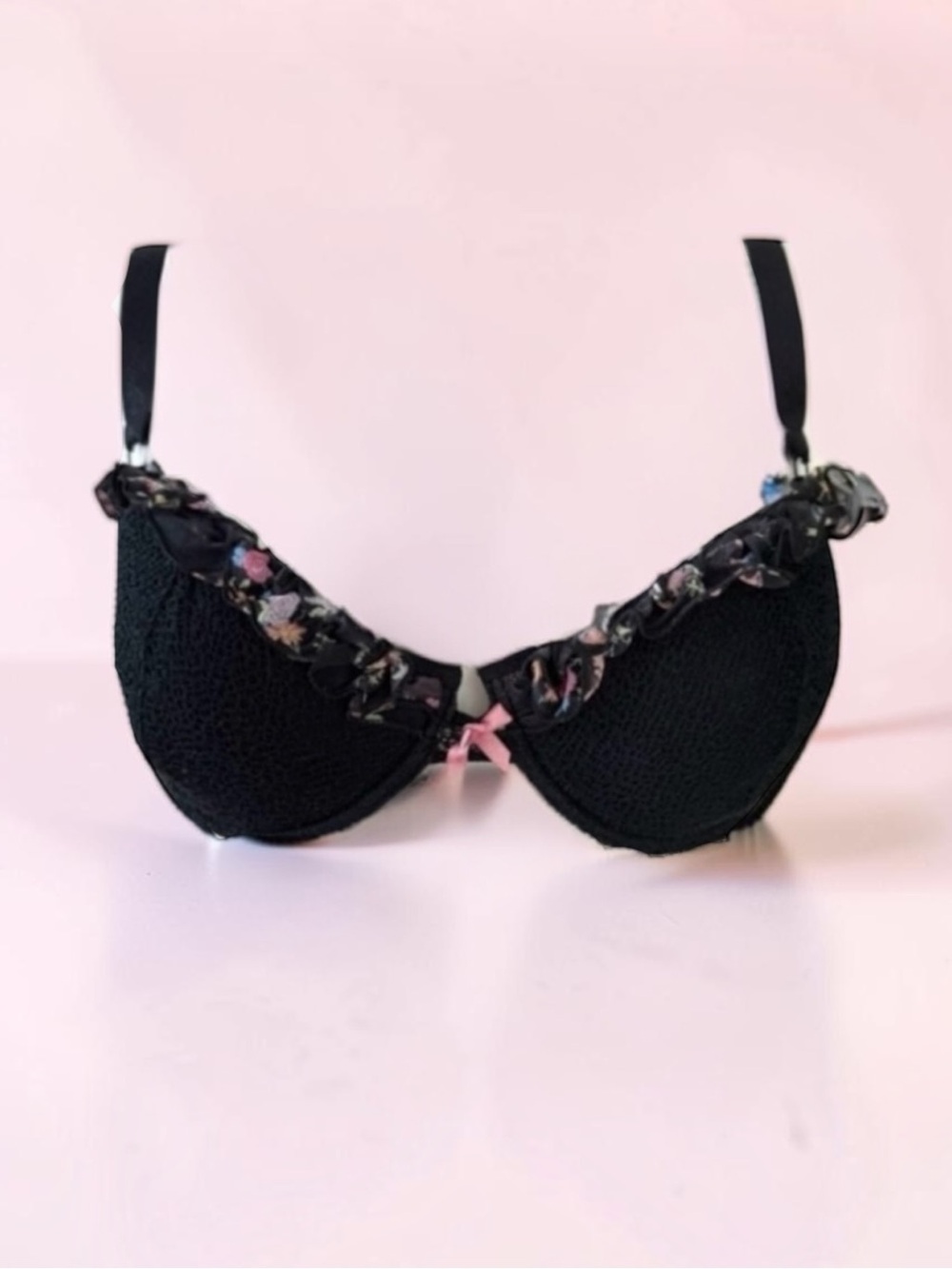 Dolce & Gabbana Underwear Black Ruffle Silk Blend Bra 40B